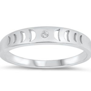 Sterling Silver Rhodium Plated CZ Moon Phases Ring